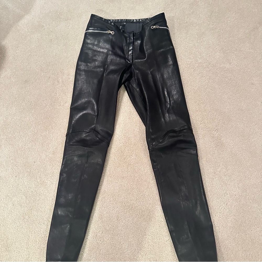 Black Leather Pants - women's Black Stretch Leather -Zipper Ankle